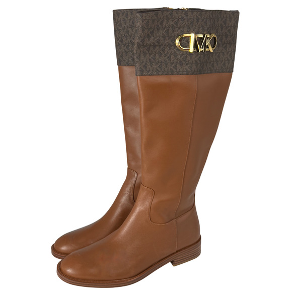 NEW MICHAEL KORS BROWN PARKER LOGO & LEATHER KNEE BOOTS SZ 6 - Picture 5 of 12